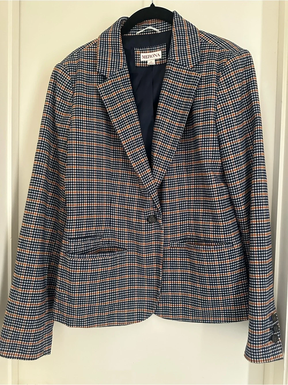 Merona Navy and Rust Plaid Blazer